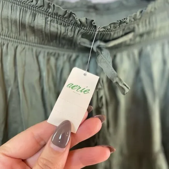 Aerie Sweet N’ Silky Tiered Mini Skirt Olive Green NWT - Picture 3 of 13